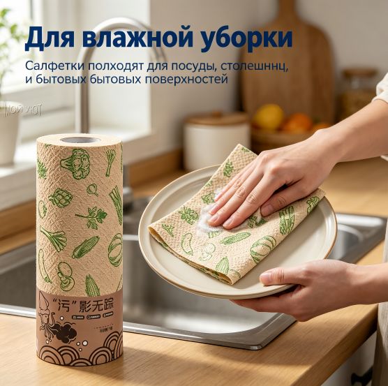 Одноразовые тряпки для уборки, кухонные салфетки из микрофибры в рулоне, 50 шт, отрывные