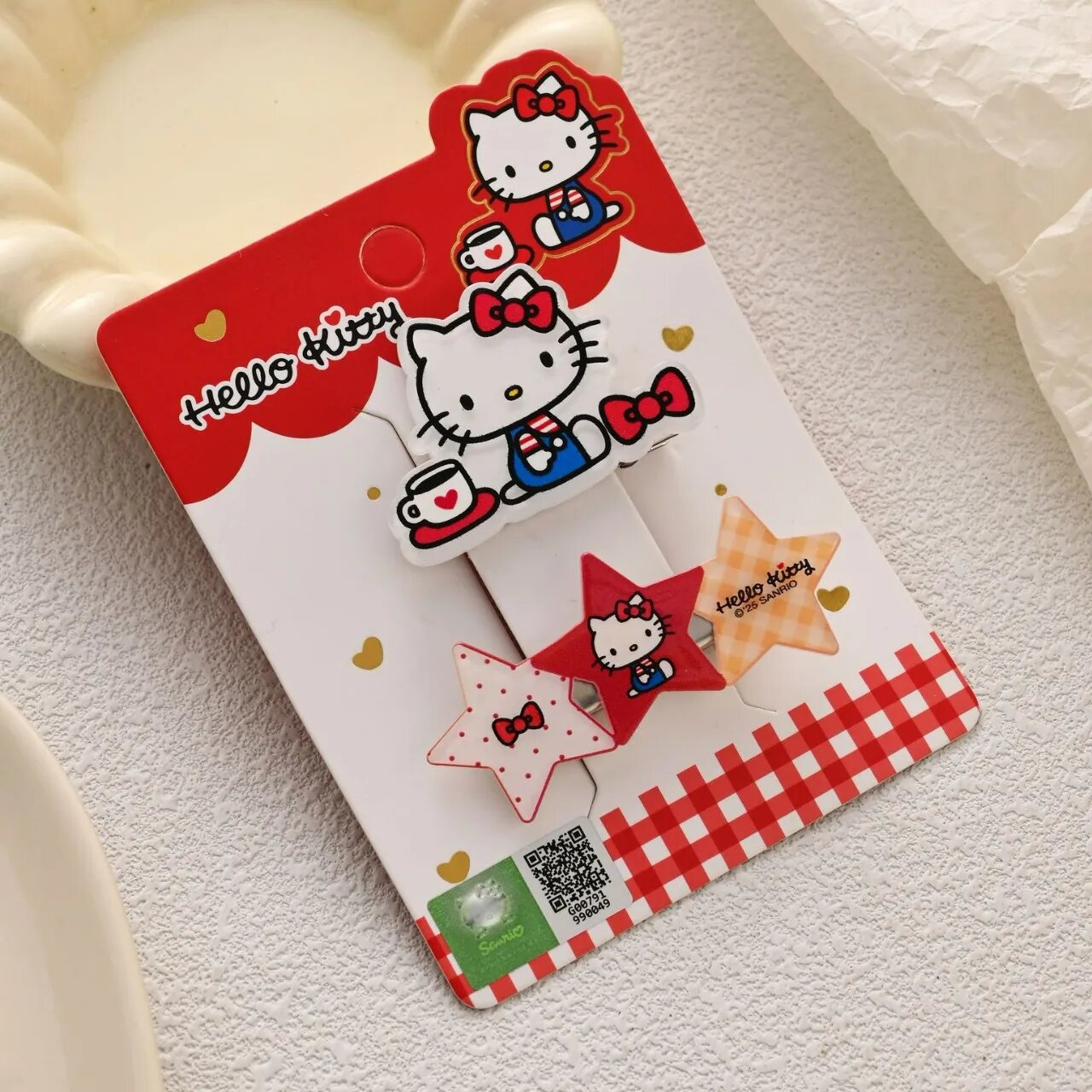 Заколки для волос с мультяшным дизайном пластиковые Hello Kitty в форме звезды 3 шт.