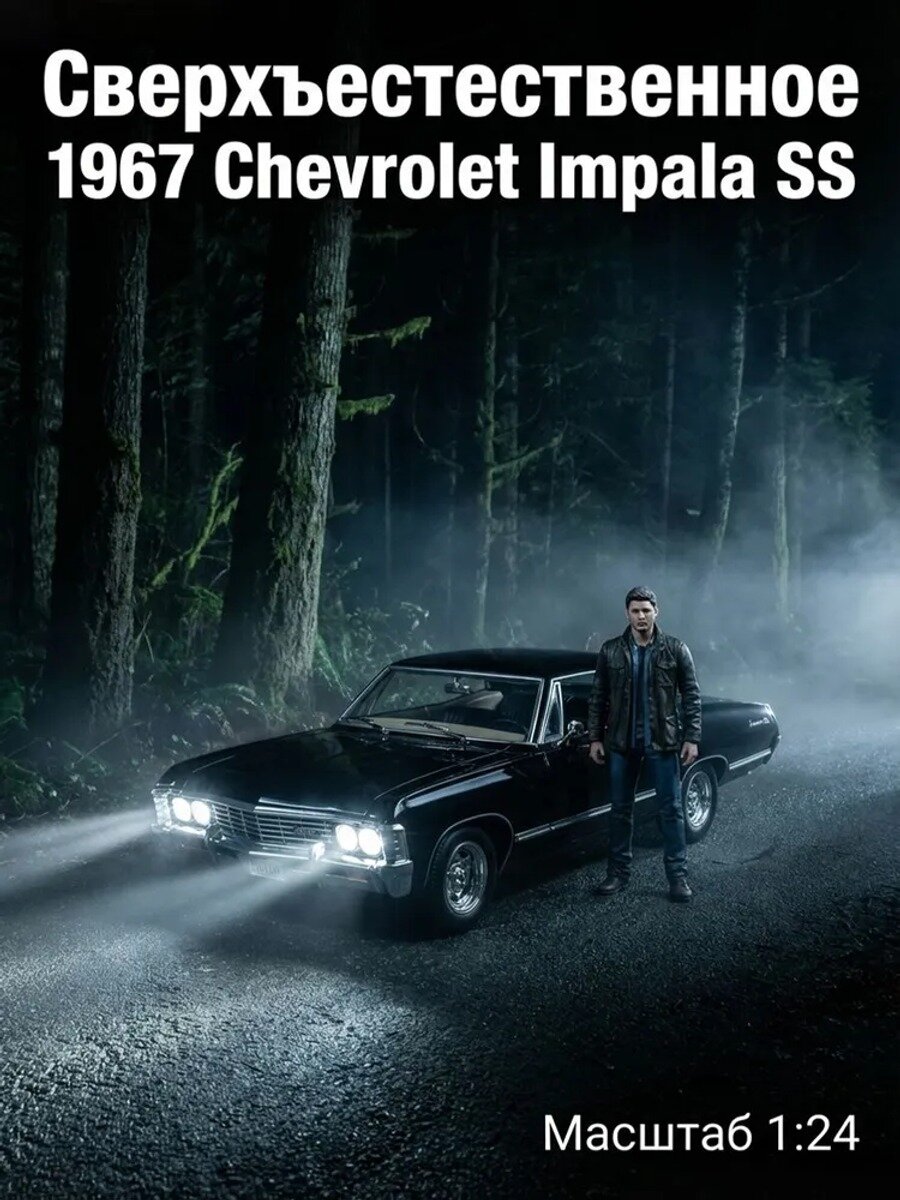 Коллекционная машинка Chevrolet Impala SS 1967 с фигуркой Дина Винчестера, масштаб 1:24