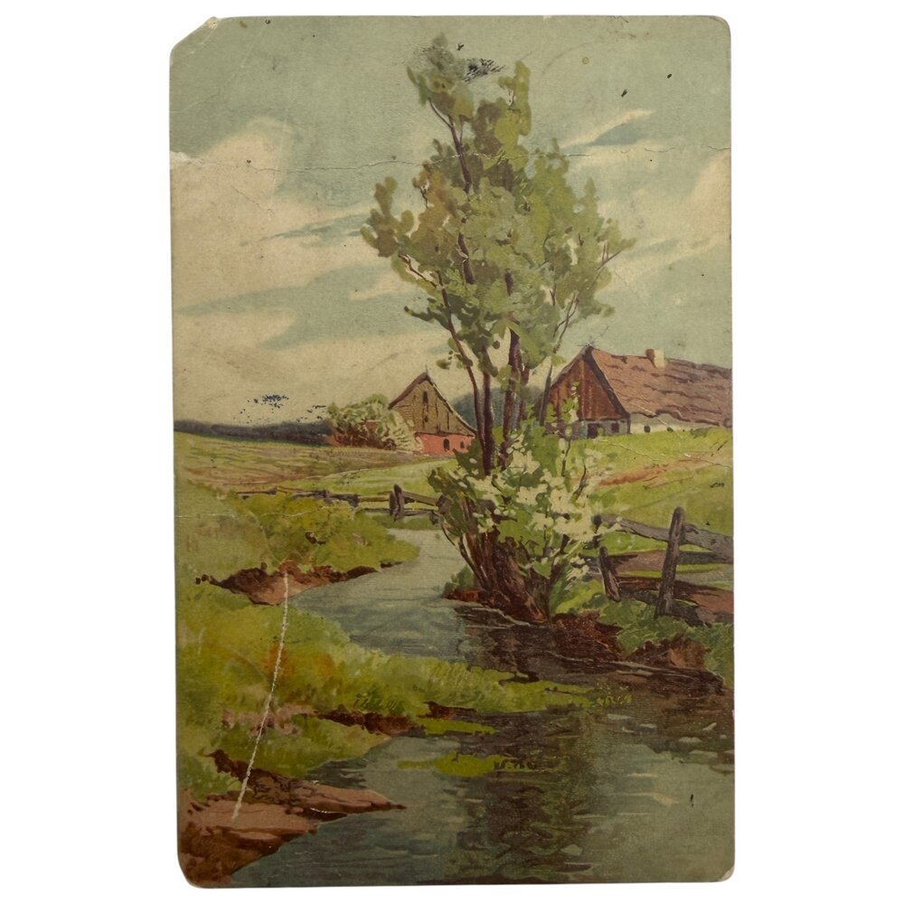 Почтовая открытка "Весенний ручей в деревне" 1900-1908 гг. Германская Империя
