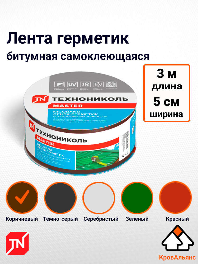 Клейкая лента Nicoband 2шт, 3м х 5см. Гидроизоляционная лента, герметик, Технониколь, коричневый, 2 шт.