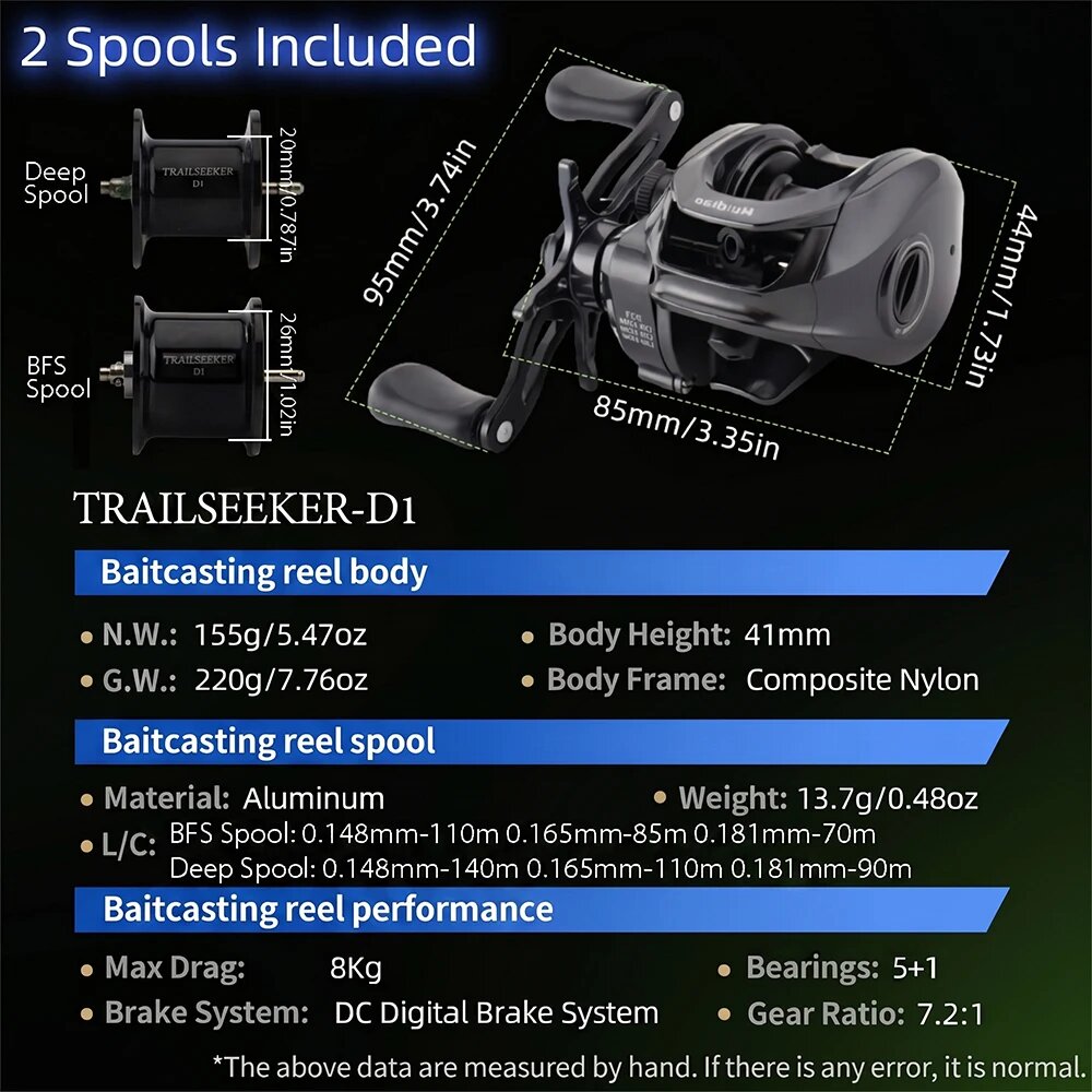 Huidiao TRAILSEEKER D1 Ультралегкая Катушка для Бейткастинга Left Hand, Come with 2 spools