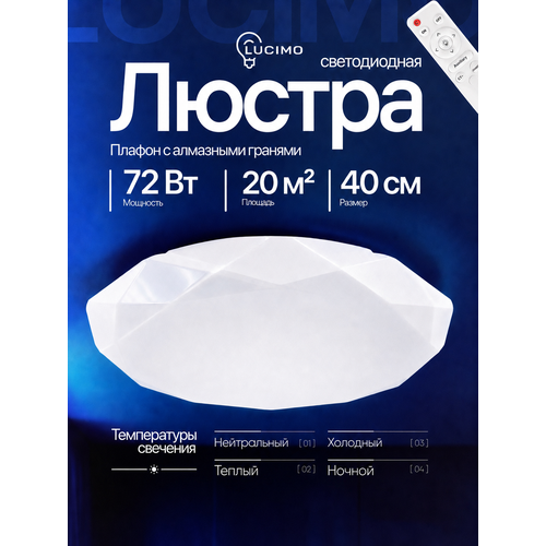 Люстра потолочная светодиодная 72Вт, 40см с пультом круглая