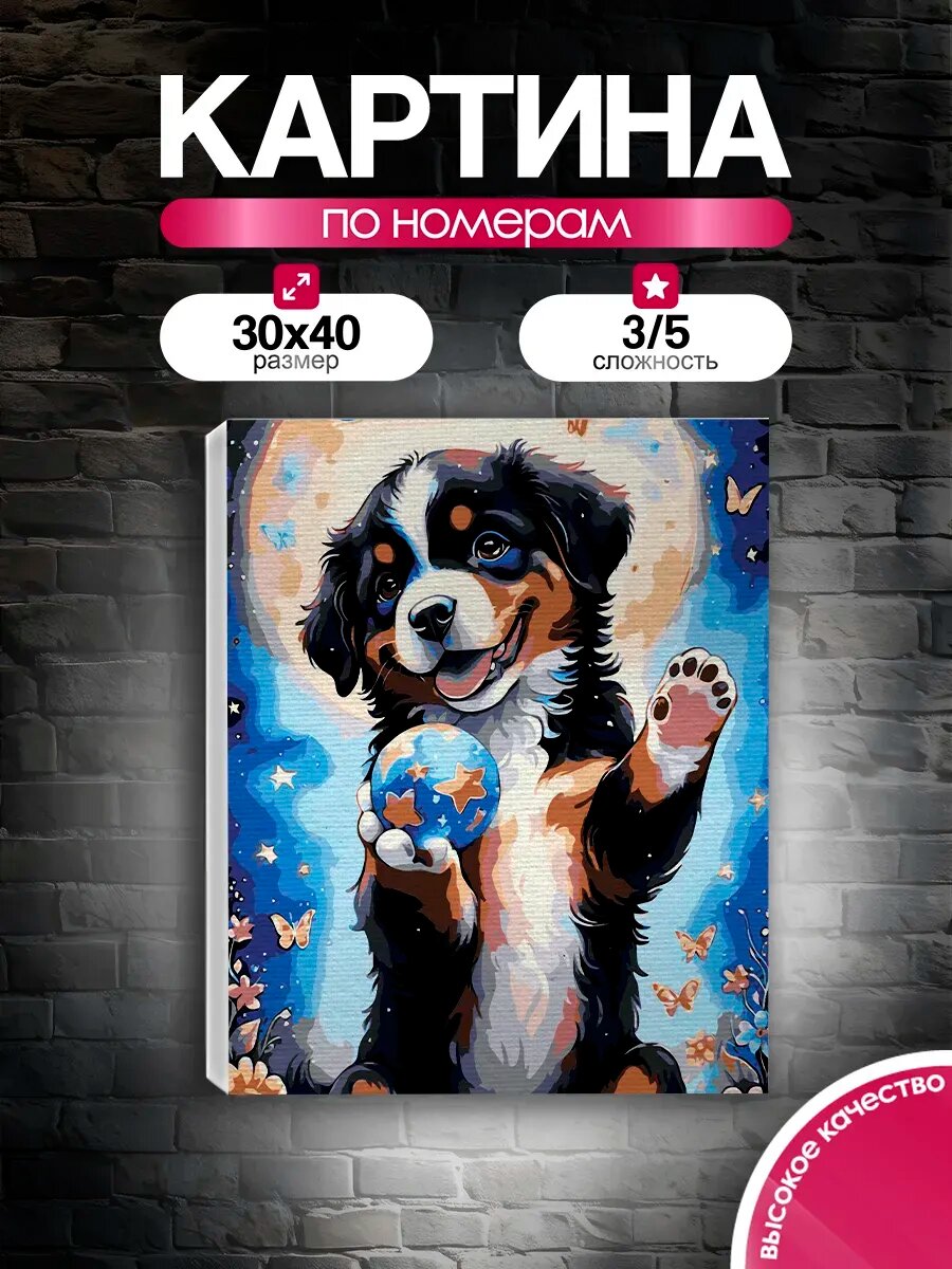Картина по номерам 30x40 Щенок под луной
