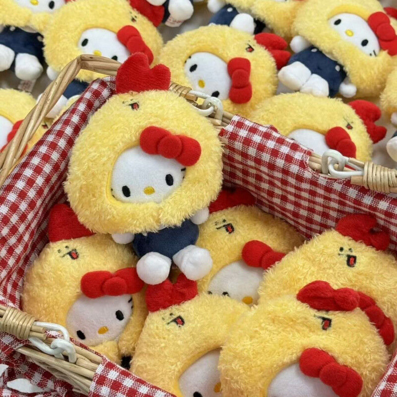9 см плюшевый брелок Hello Kitty для сумки с подвеской и сердечком, костюм цыпленок, с биркой, милая игрушка в подарок