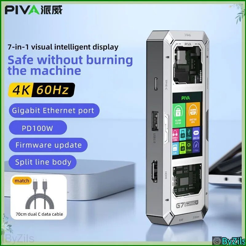 Адаптер PIVA HDMI 2.0, USB 3.0-концентратор PD100W, док-станция расширения 7-в-1 из алюминиевого сплава, монитор Smart Screen с разъемом Type-C на HDMI 2.0