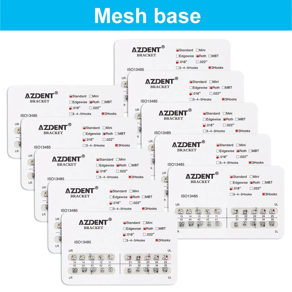 Металлические ортодонтические брекеты AZDENT 200 шт. Roth/MBT/Edgewise 022/018 STD Roth 018 Hooks 3