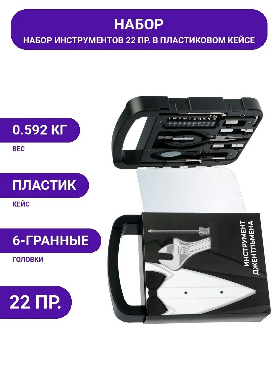 Набор инструментов тундра подарочный пластиковый кейс, 22
