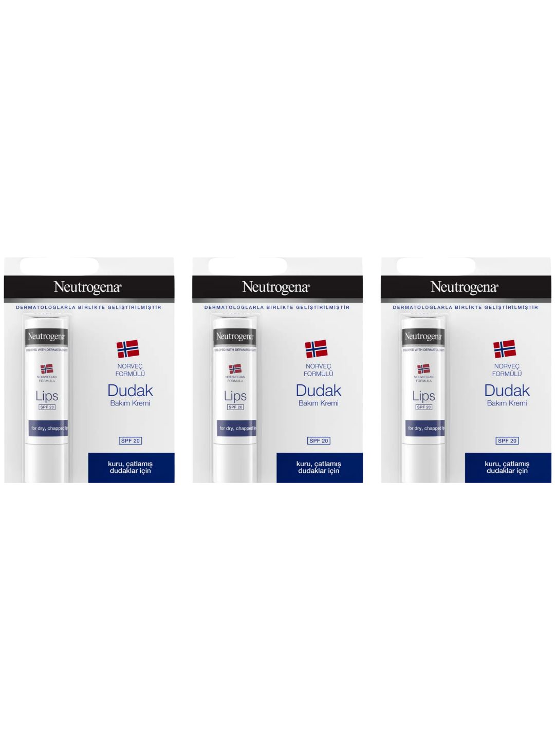 Neutrogena бальзам для губ SPF20, 4,8 г, увлажнение и защита от солнца (3 шт.)