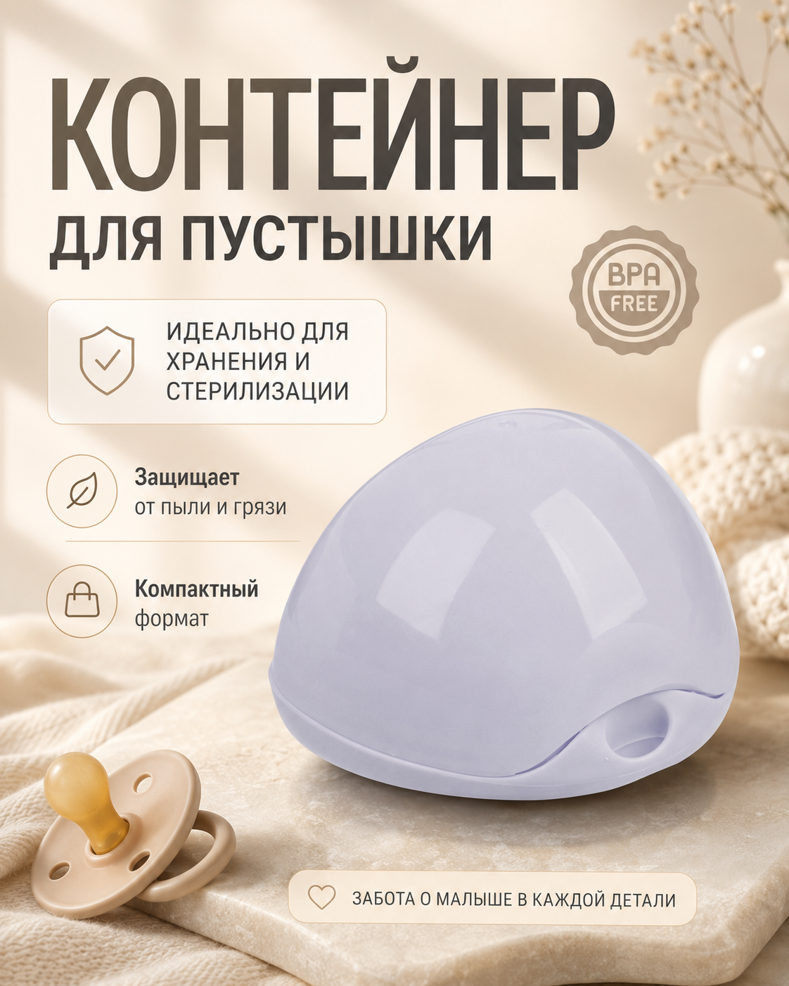 Контейнер для пустышки Mum&Baby, серый, пластик, 7x6,5x5,1 см