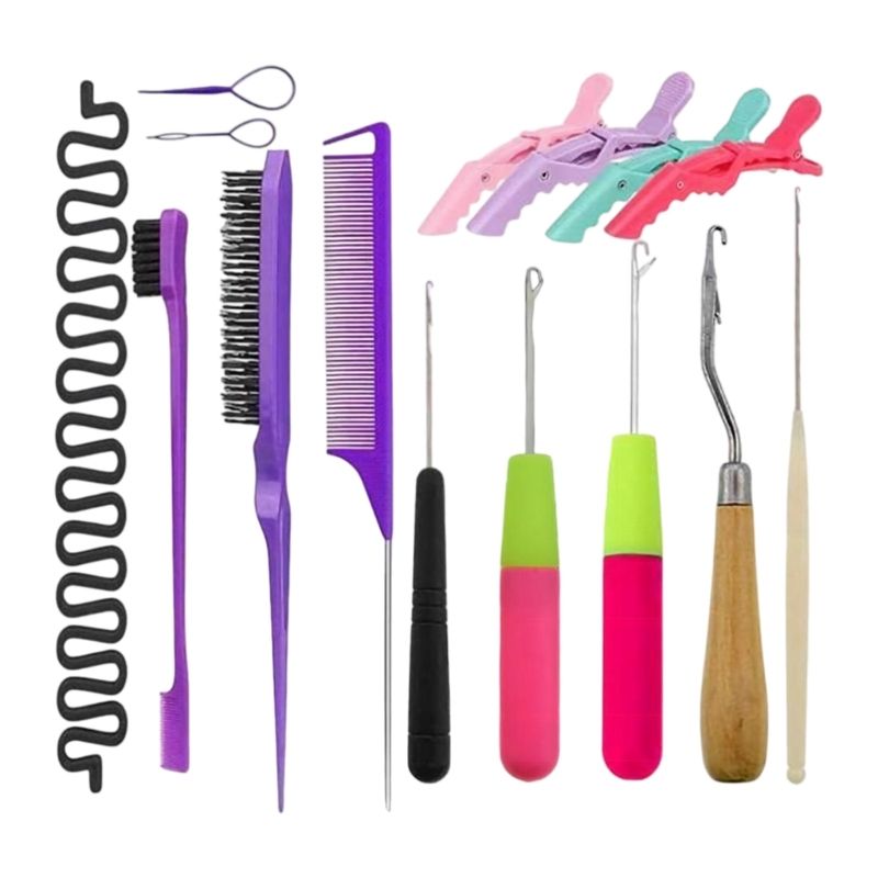 Набор для плетения кос, 15 предметов, с зажимами, вспомогательными инструментами и расческами разделения тренировки
