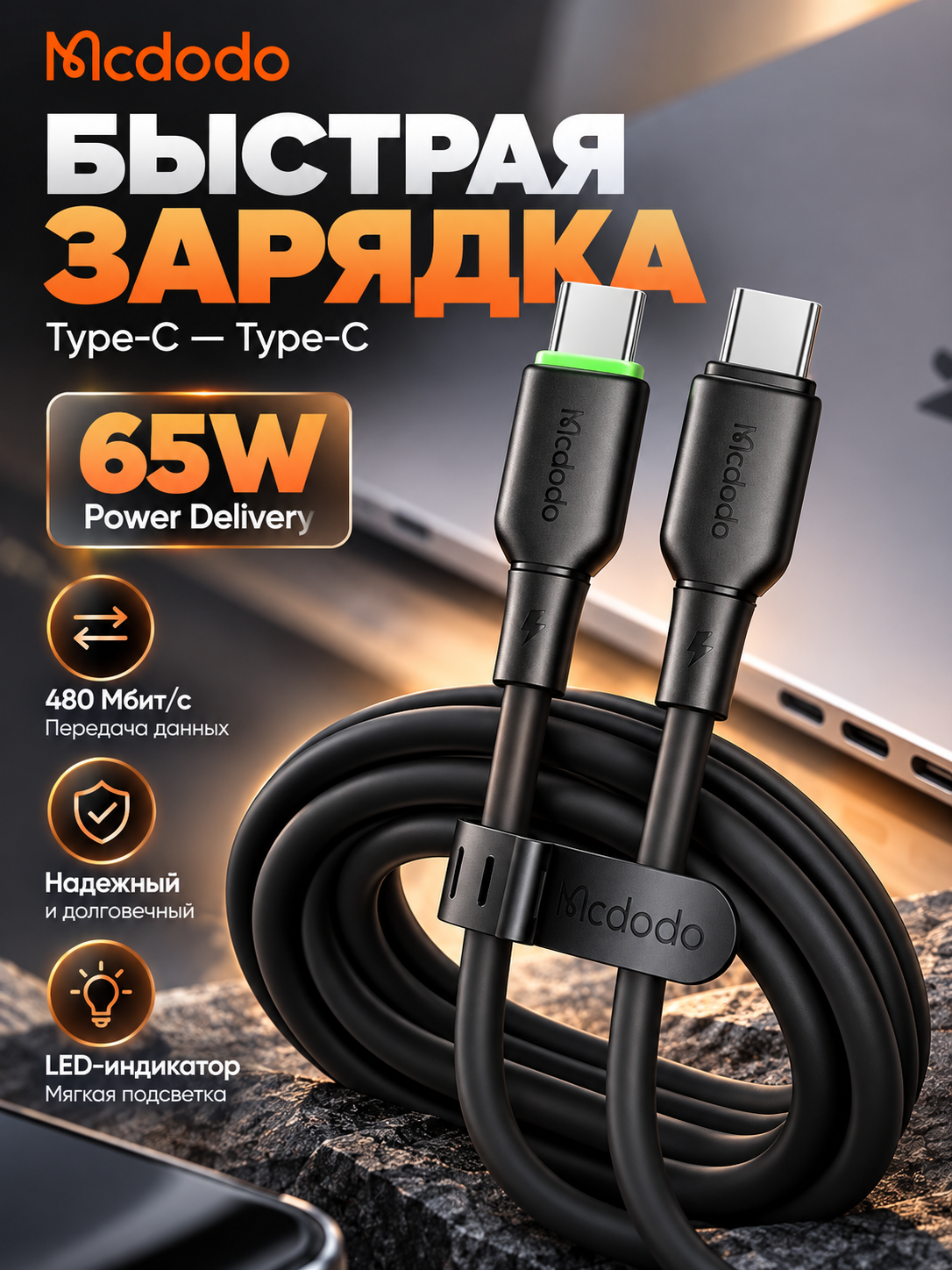 Кабель Mcdodo CA-477 PD65W Type-C Type -C (черный)
