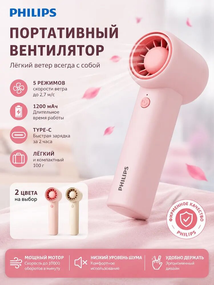 Philips Портативный вентилятор PHPACR-2122, светло-розовый