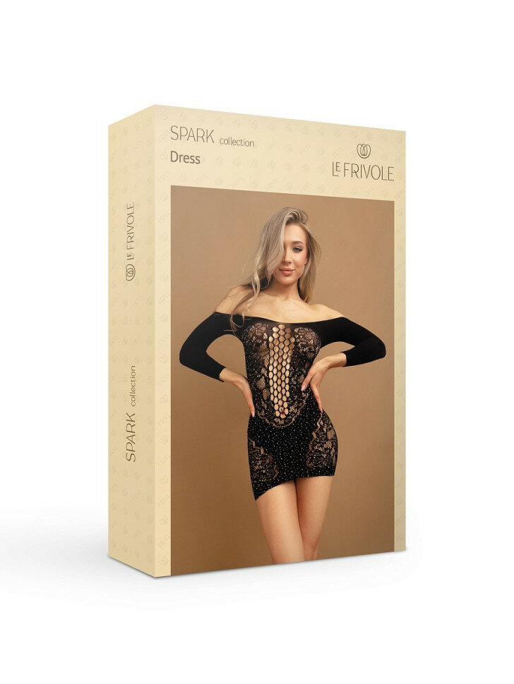 Искрящееся стразами черное платье с длинными рукавами (SPARK)