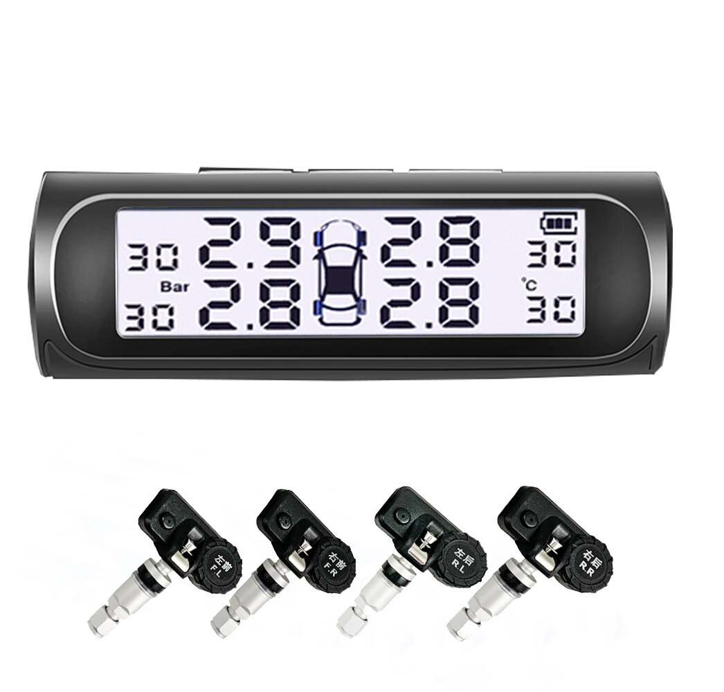 Беспроводной датчик давления в шинах TPMS с солнечной батареей и черно-белым дисплеем для внутренней установки