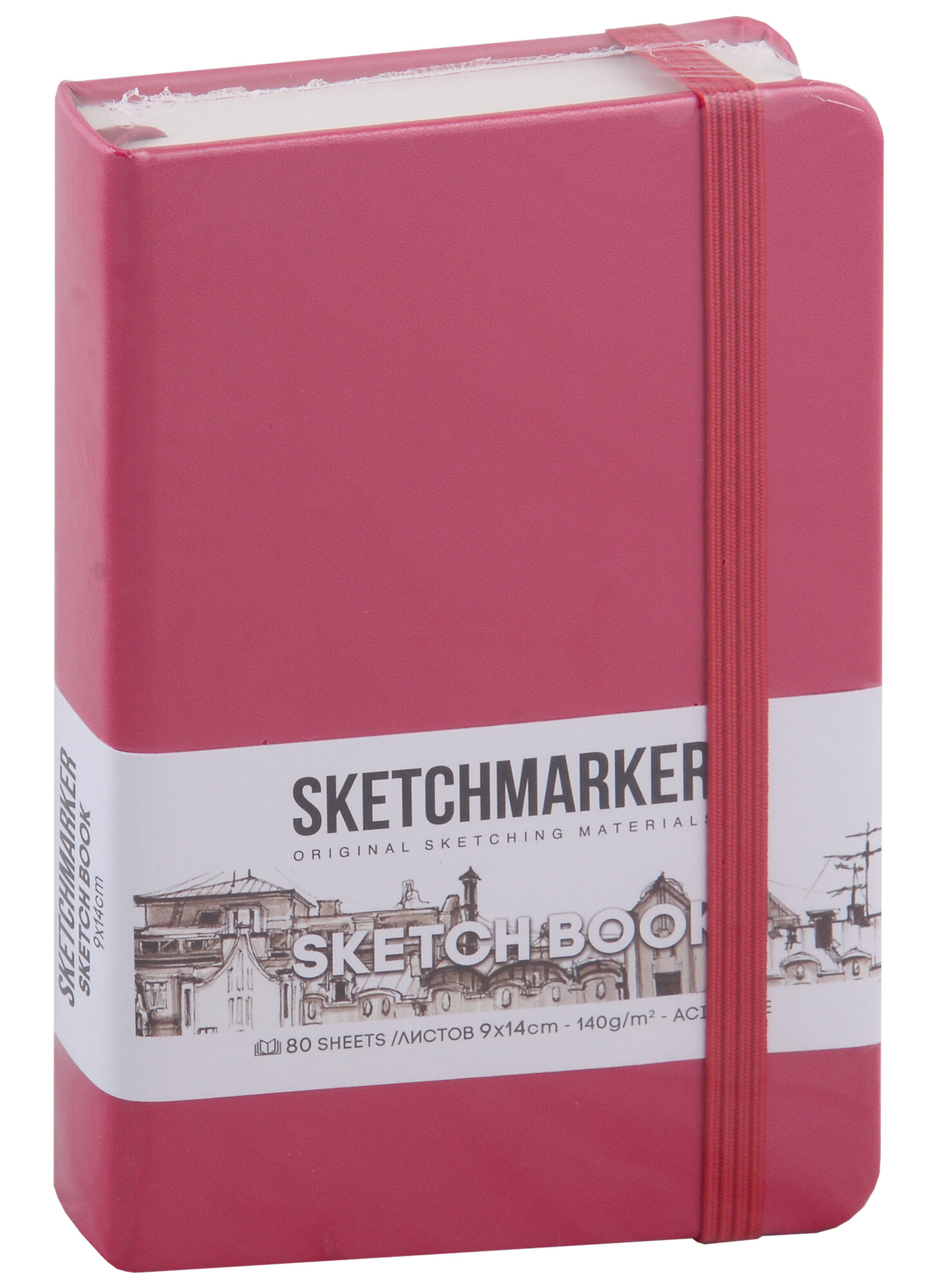Скетчбук 9*14 80л "Sketchmarker" фуксия, нелинованн. 140г/м2, слоновая кость, тв. обл.
