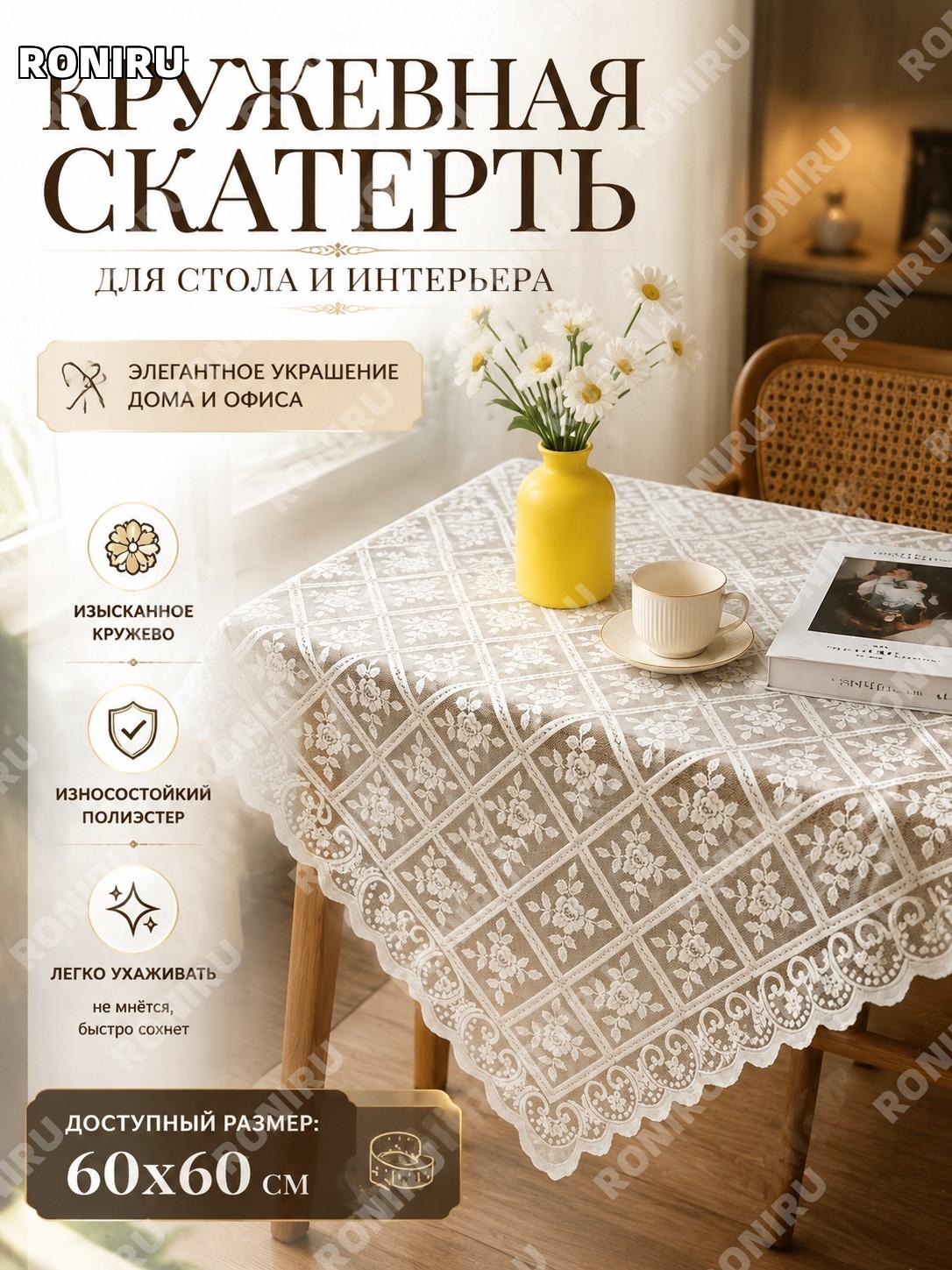 Кружевная скатерть для стола и интерьера 60×60, 90×90, 90×160 см, полиэстер, элегантное украшение дома и офиса