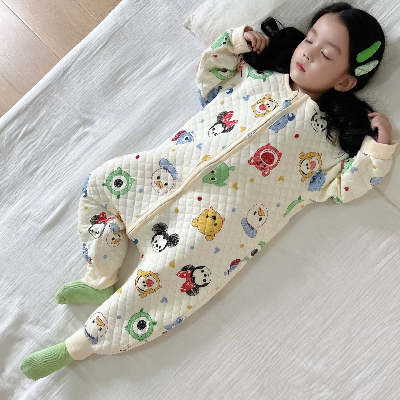 Хлопковый спальный мешок с молнией Дисней Парк 130 см для малышей 4-5 лет, зимняя трехслойная теплость 2024