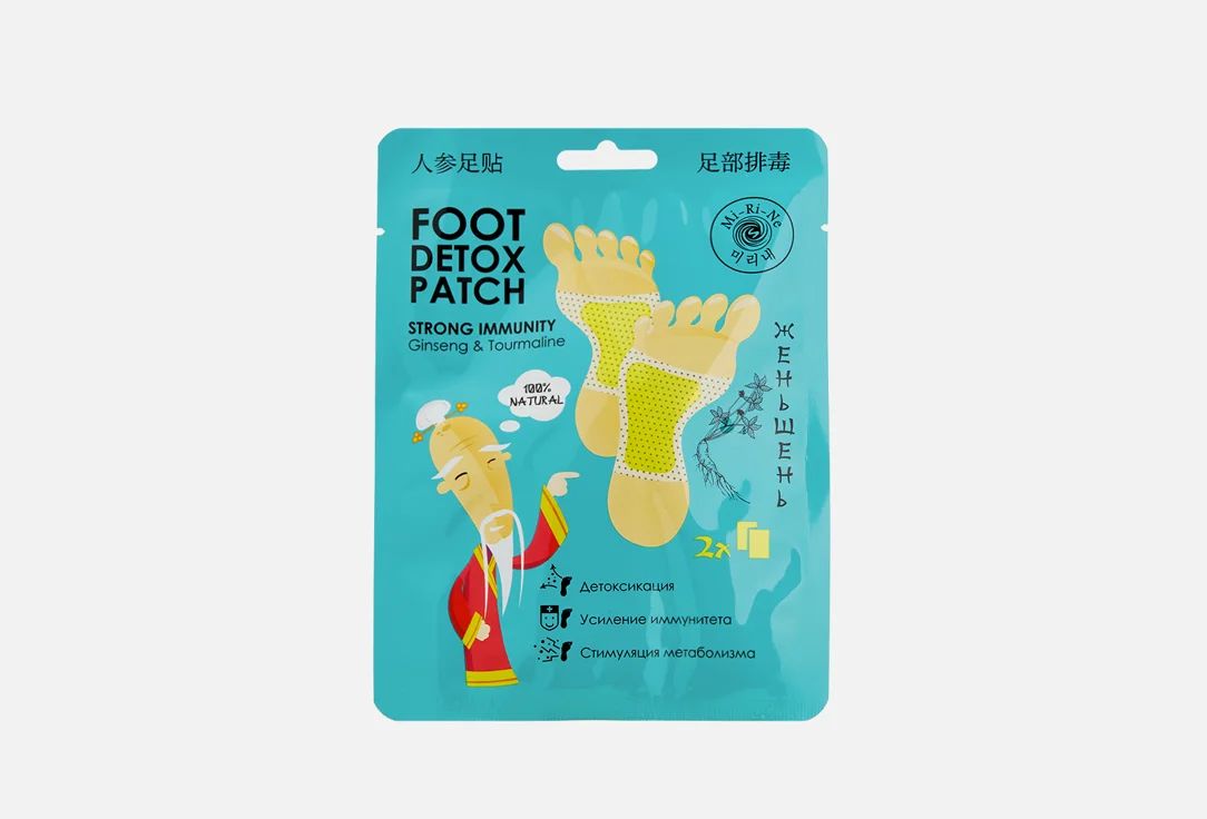 Детокс-патчи для ног с женьшенем Mi-Ri-Ne foot detox patch strong immunity Ginseng and tourmaline