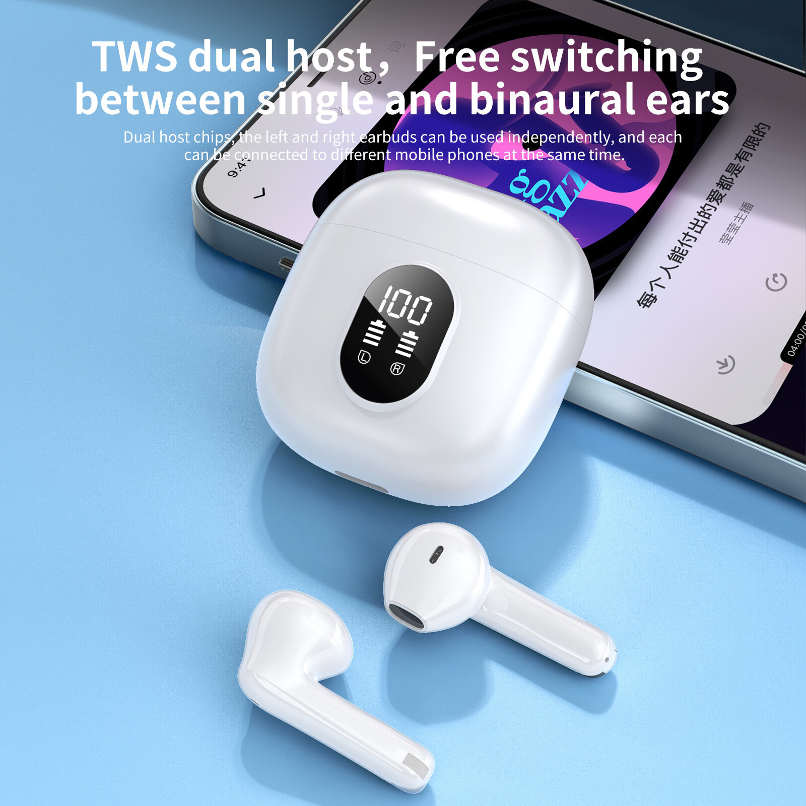 Беспроводные Bluetooth наушники i52 белые Hi-Fi индикатор заряда TWS