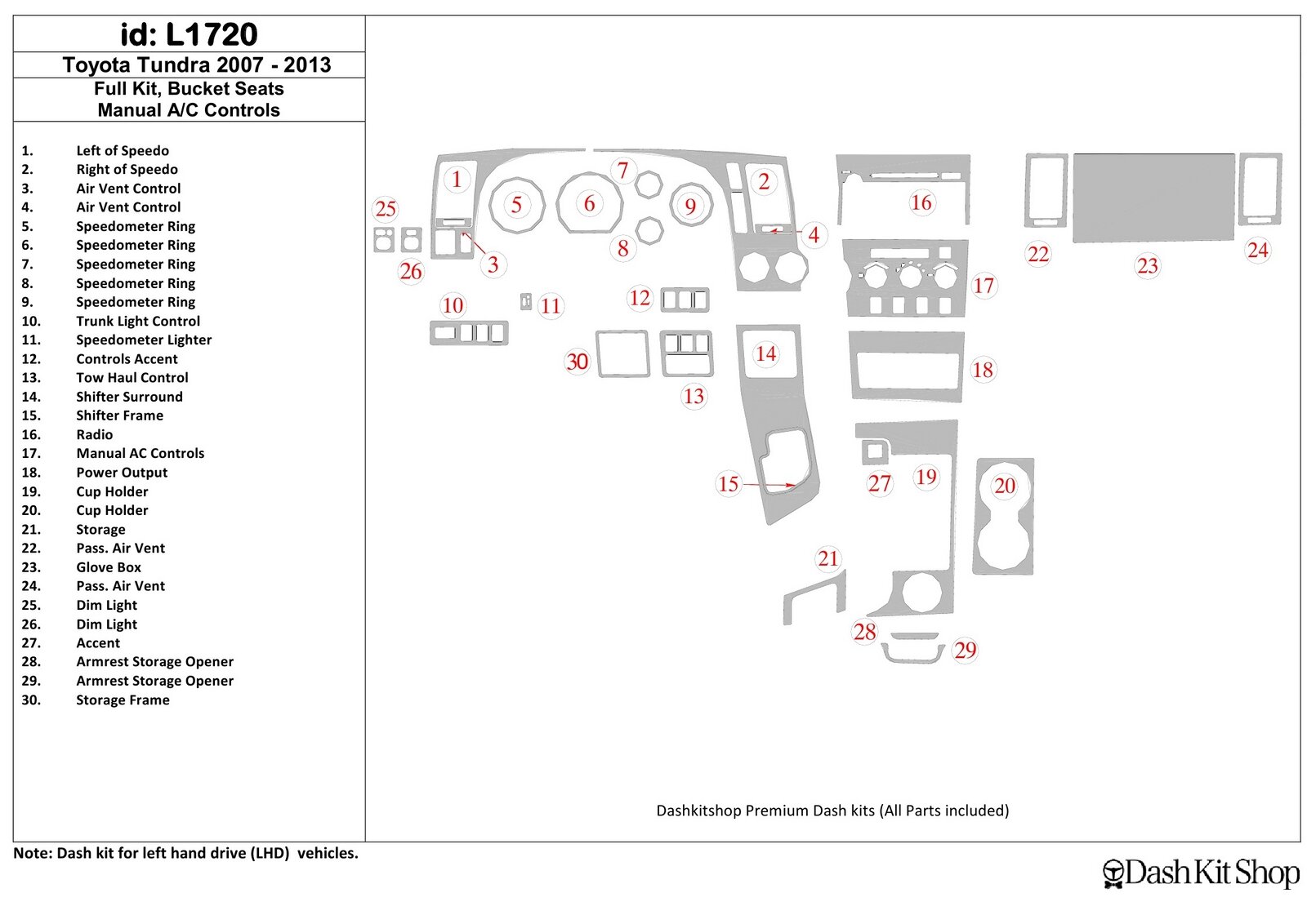 Декоративные накладки салона для Toyota Tundra 2007-UP. Комплект L1720.