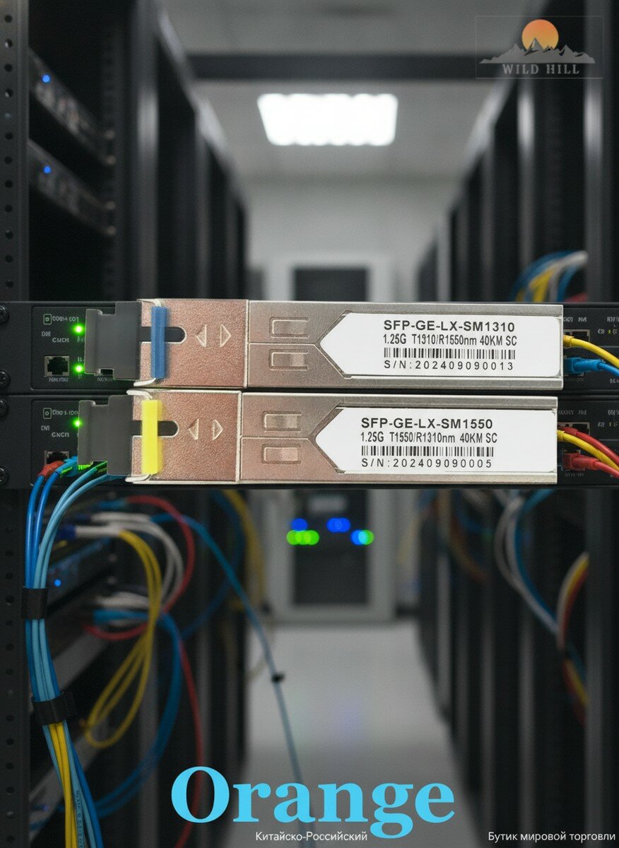 2 шт. SFP модуль оптический (трансивер) комплект, 40 км, 1.25G, технология BIDI, разъём SC, длина волны 1310 нм+1550 нм