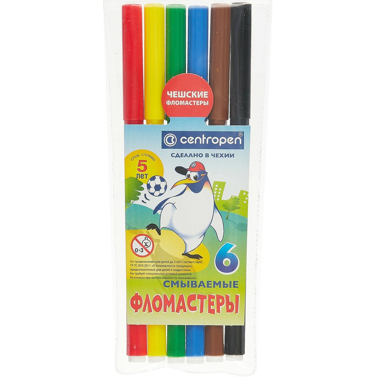 Фломастеры «Пингвины» Centropen, 6 цветов
