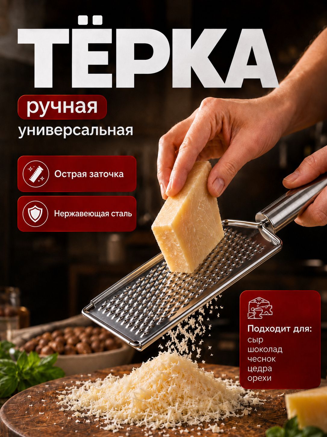 Терка для овощей ручная; терка для сыра, для цедры, для чеснока; из нержавеющей стали