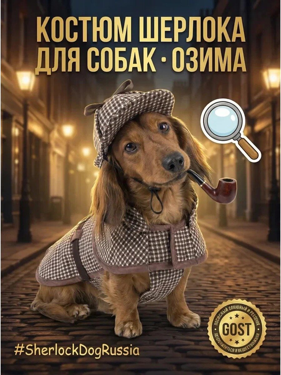 Одежда для собак и кошек: теплый свитер с шапкой Шерлок Холмс для маленьких и средних питомцев
