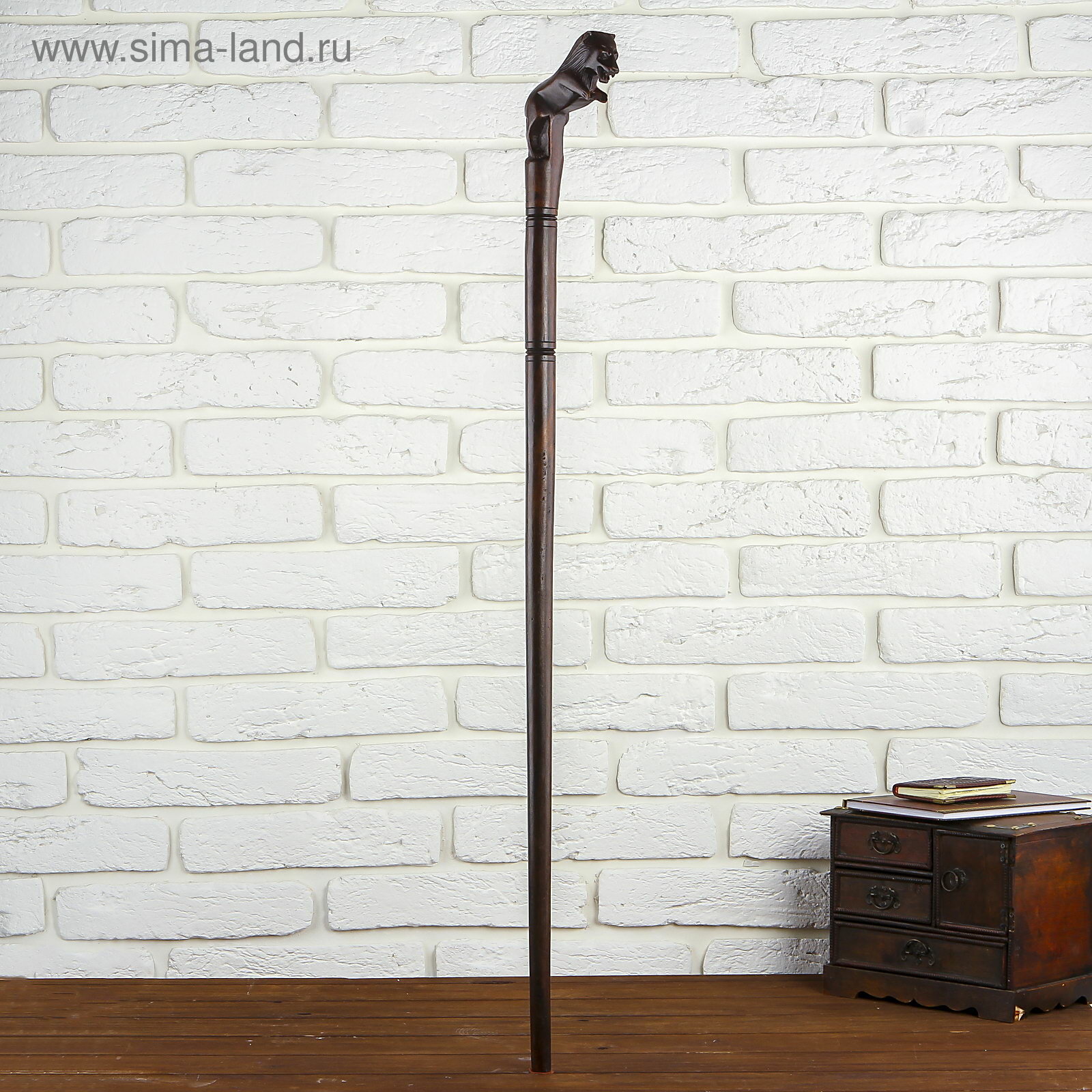 Трость деревянная "Лев", 92x12x4.5 см, сувенирная, цвет: коричневый
