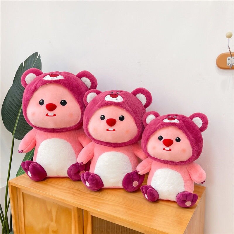 Плюшевая игрушка медведь бобёр с клубникой, мягкий мишка подушка подарок для девочек детей, 55 см