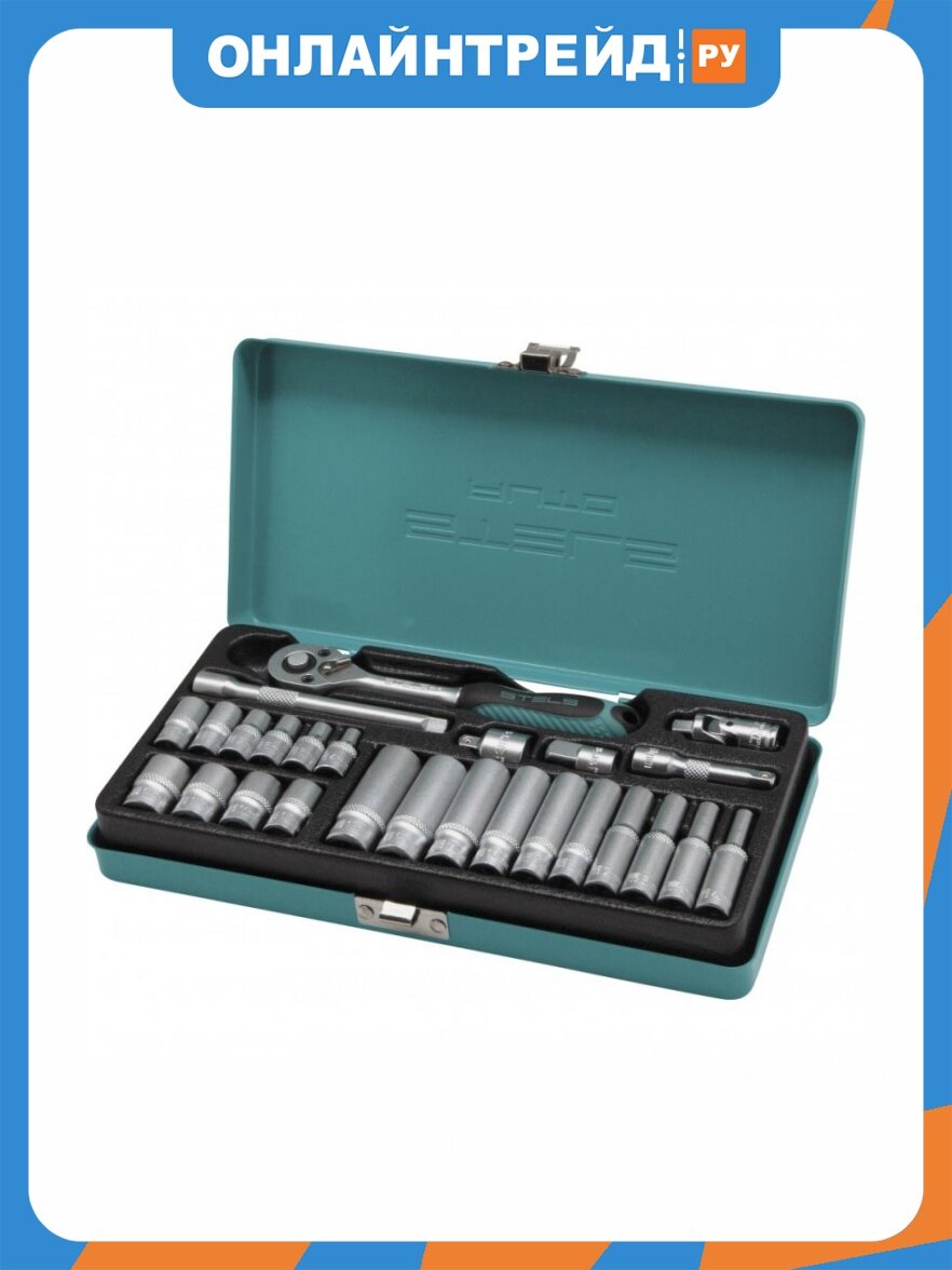 Набор торцевых головок с трещоткой Stels Equipment STELS 13574 EQUIPMENT 1/4", 26 предм