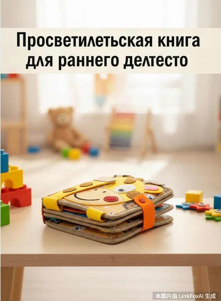 Книжка-игрушка развивающая мягкая "Спокойной ночи", войлок, 6 страниц, с зеркальцем и пищалками, для детей от 6 мес
