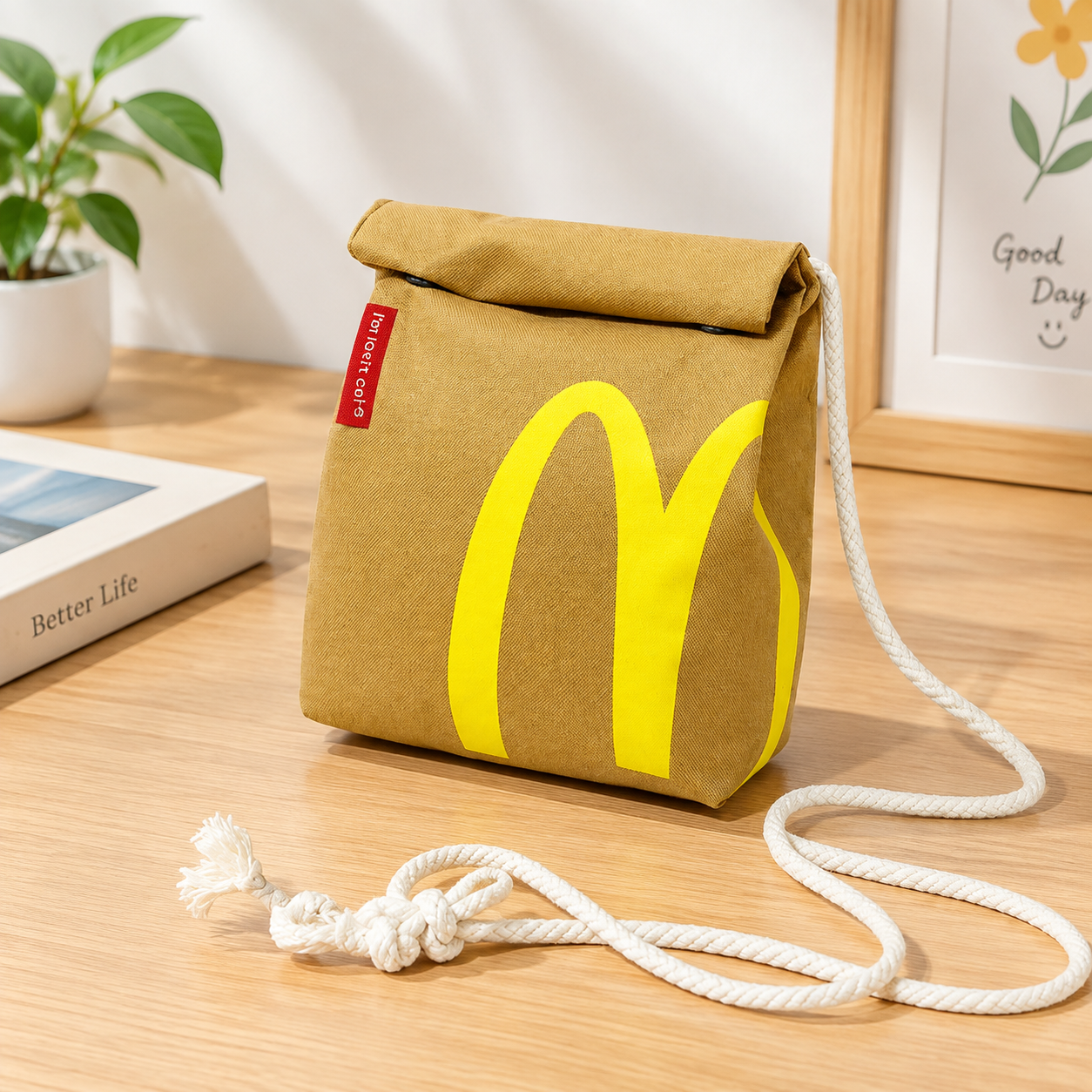 Рюкзак McDonald`s, школьный, унисекс, для средней и старшей школы, бежевый, нейлон (Объем: 13 л)