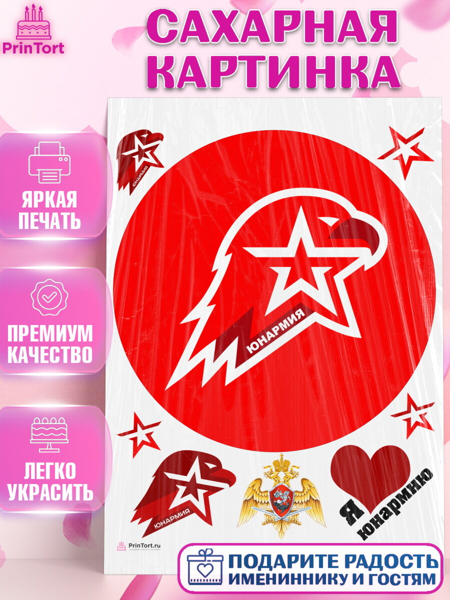 Сахарная картинка для торта Юнармия. Украшения для торта мальчику или девочки на День Рождения. Декор для выпечки PrinTort