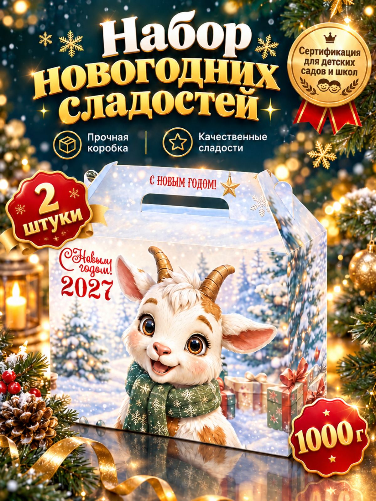 Новогодние подарки сладкие для детей 1000 грамм 2026 2 шт