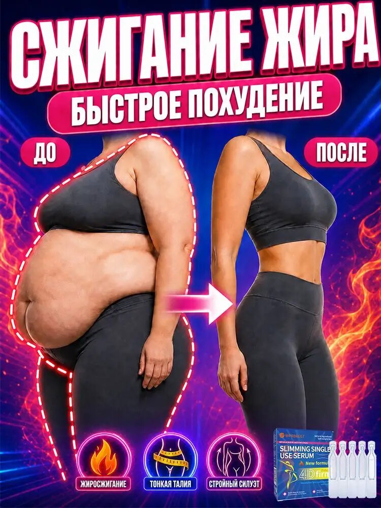 Эта эссенция для похудения быстро сжигает жир, разглаживает жировые складки, подтягивает кожу и создает идеальную фигуру. Выпускается в индивидуальной стерильной упаковке. 1 коробка/24 мл.