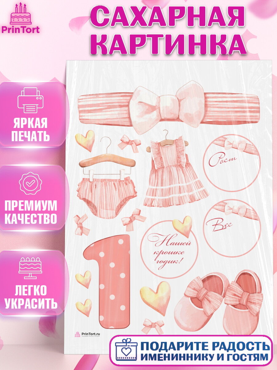 Сахарная картинка для торта Метрика. Украшения для торта девочке на Рождение ребенка. Декор для выпечки PrinTort