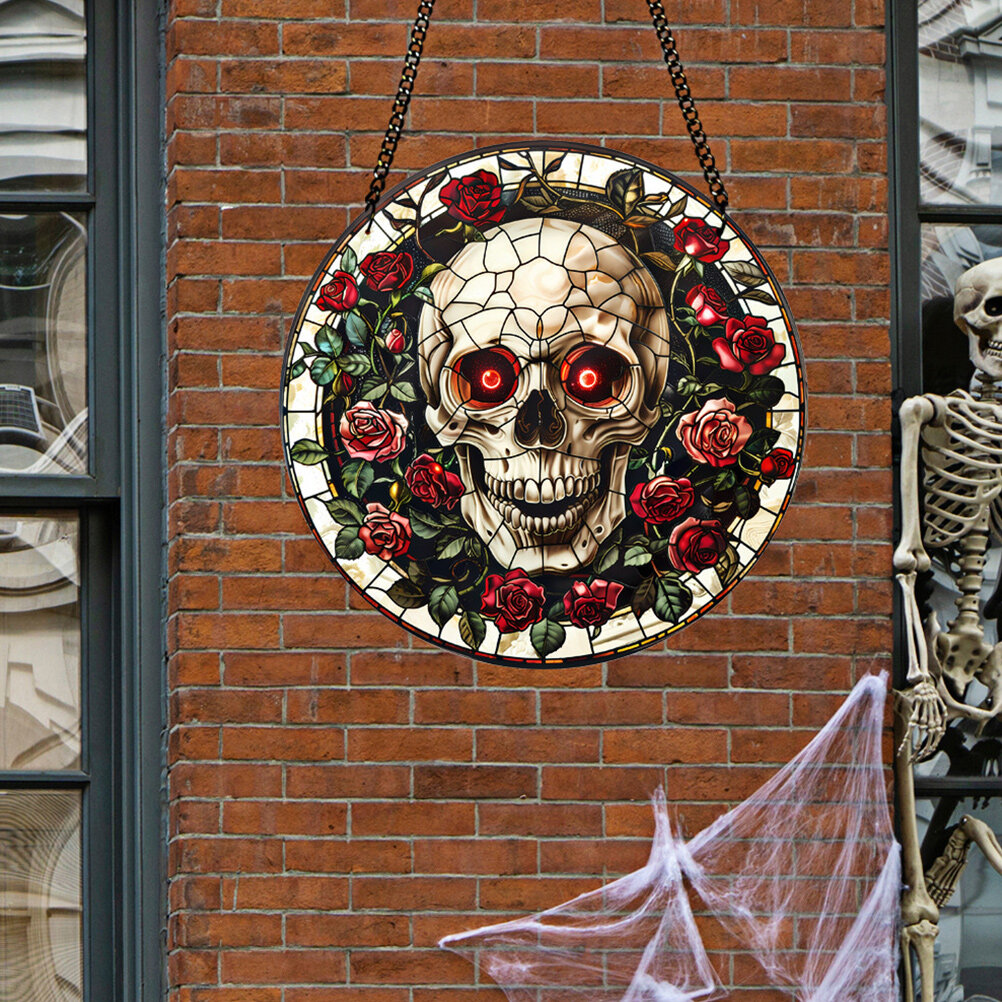 Halloween Розовый Череп С Подсветкой Уникальное Удлиненное Украшение Для Дверей И Вечеринок 30.0 X 30.0 X 1.80 Cm