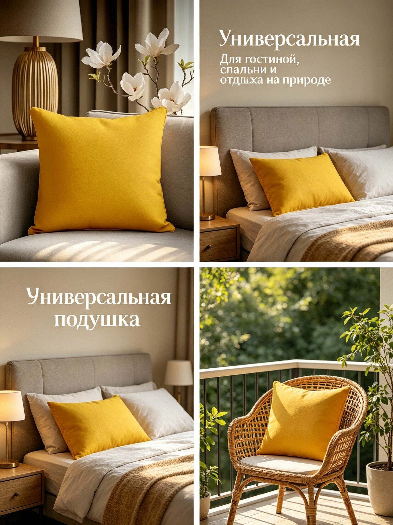 Подушка декоративная 45x45 см 1 шт, Хлопок, Желтый