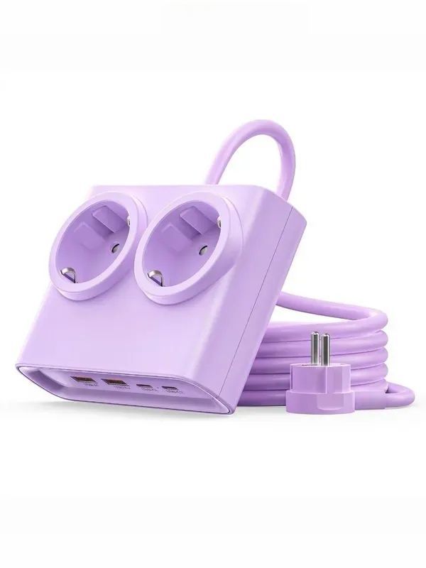 Удлинитель NTONPOWER GaN 25W Ультратонкая плоская вилка, 2 розетки + 4 USB (2C+2A), 1.6м для эстетики вашего рабочего стола