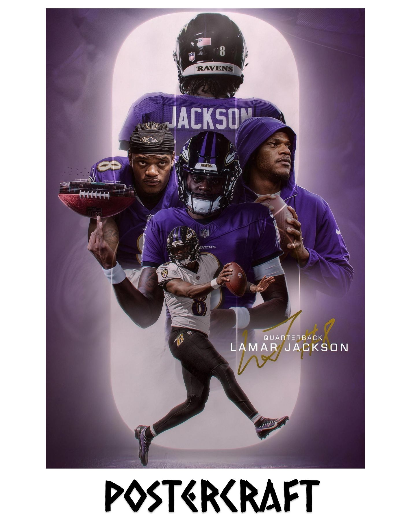 Постер Американский Футбол "Lamar Jackson (Ламар Джексон, НФЛ / NFL, Baltimore Ravens), А3, глянцевый, 42х29.7см