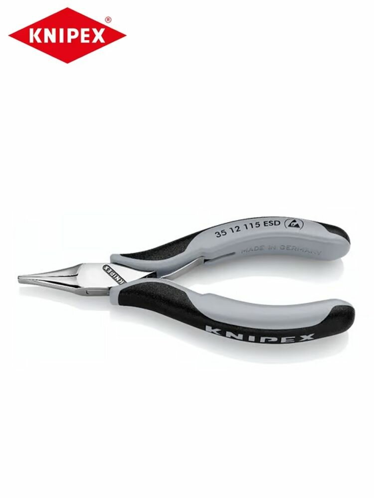 KNIPEX 3512115ESD Электронные антистатические плоскогубцы , 115 мм, с рукояткой, оснащенной функцией защиты от электростатического разряда--SD925