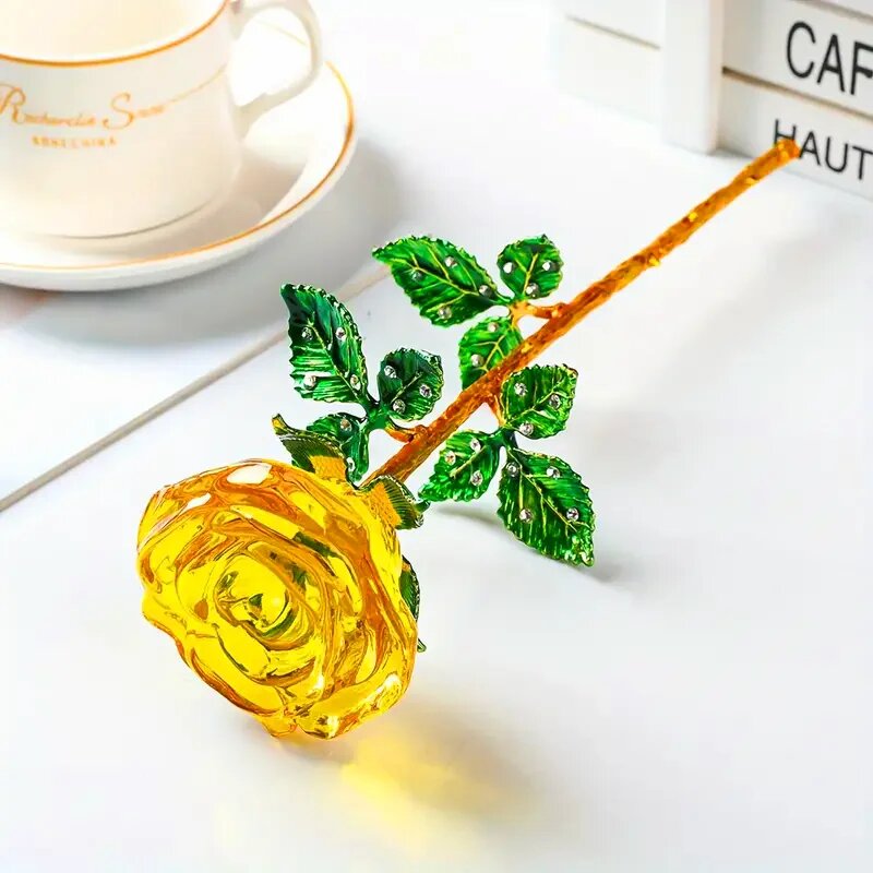 Хрустальные розы красные No vase, Желтый, gloden yellow