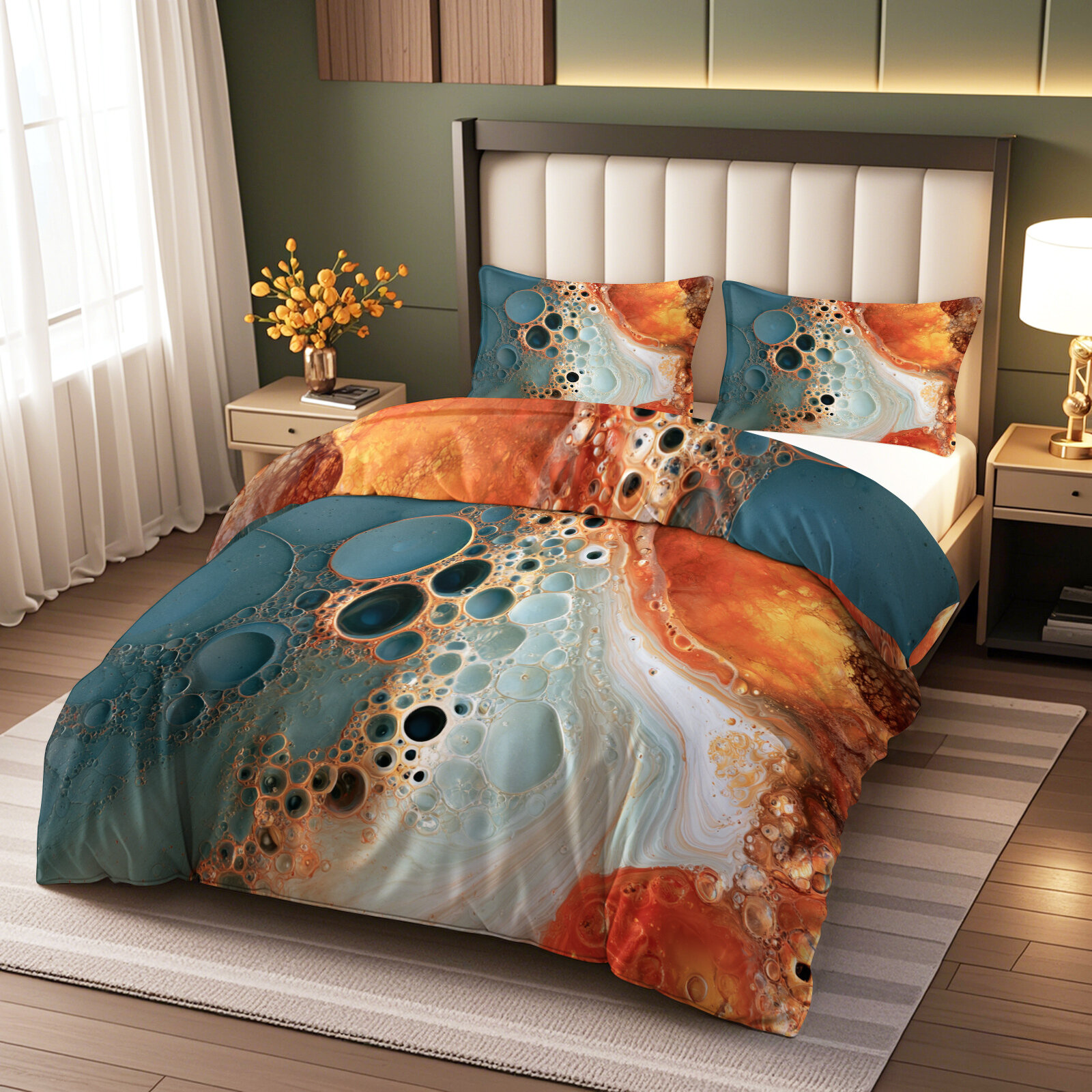 Комплект постельного белья 1.5/2-сп/Евро 3 предмета 200x220cm Флюид Арт Абстракция Mикрофибра 2 наволочки 70х70