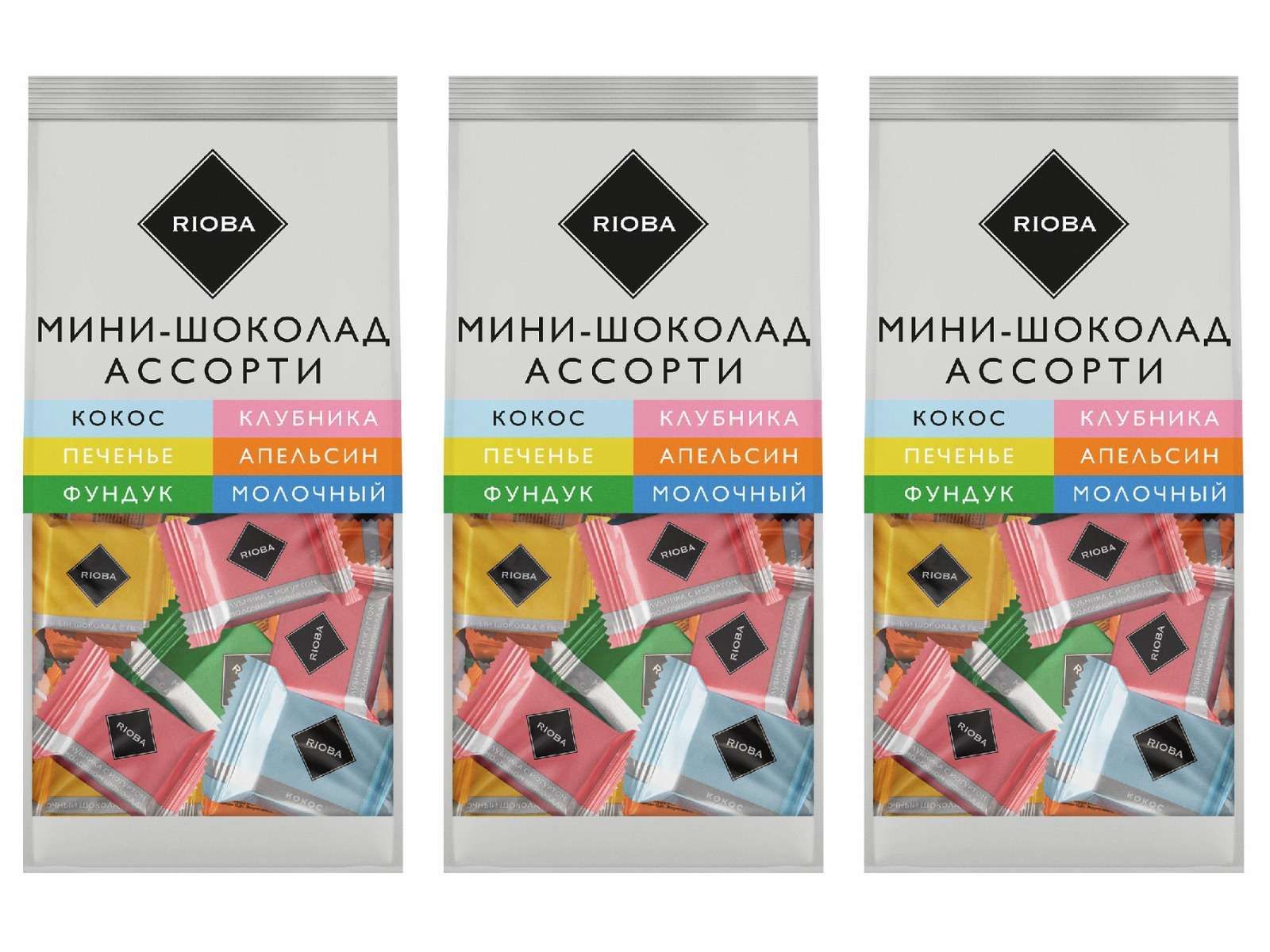 Rioba Мини-шоколад Ассорти 6 вкусов, 800 г, 3 уп.