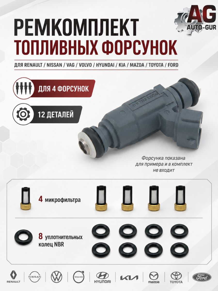 FKIT84 Ремкомплект форсунок Renault VAG Volvo Hyundai Kia Mazda Toyota Ford на 4 форсунки
