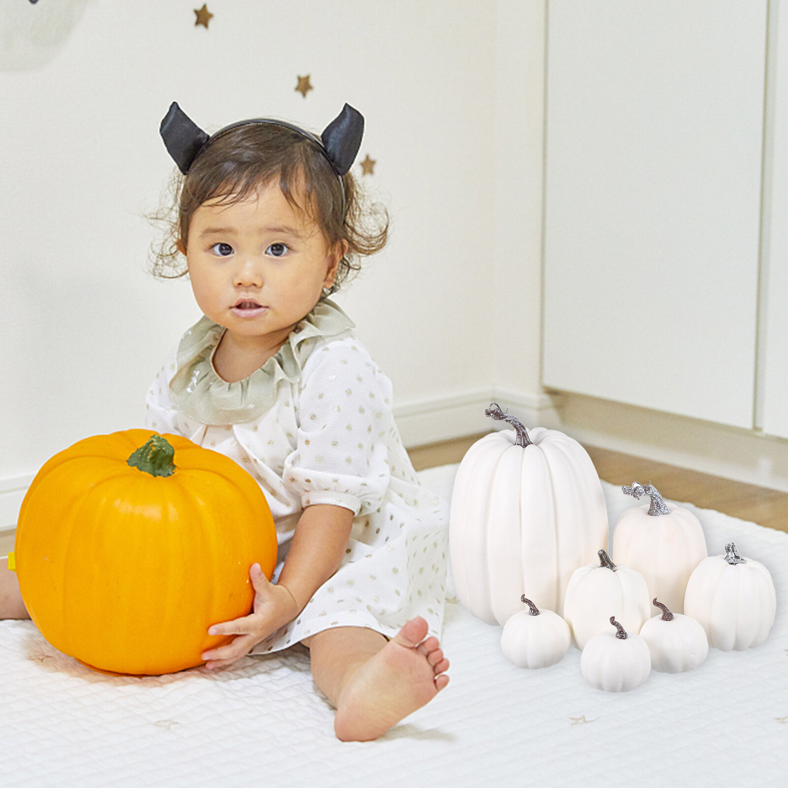 7 Шт Декоративные Тыквы Для Фотосъемки Реалистичные Овощи Halloween Аксессуары Белый Цвет