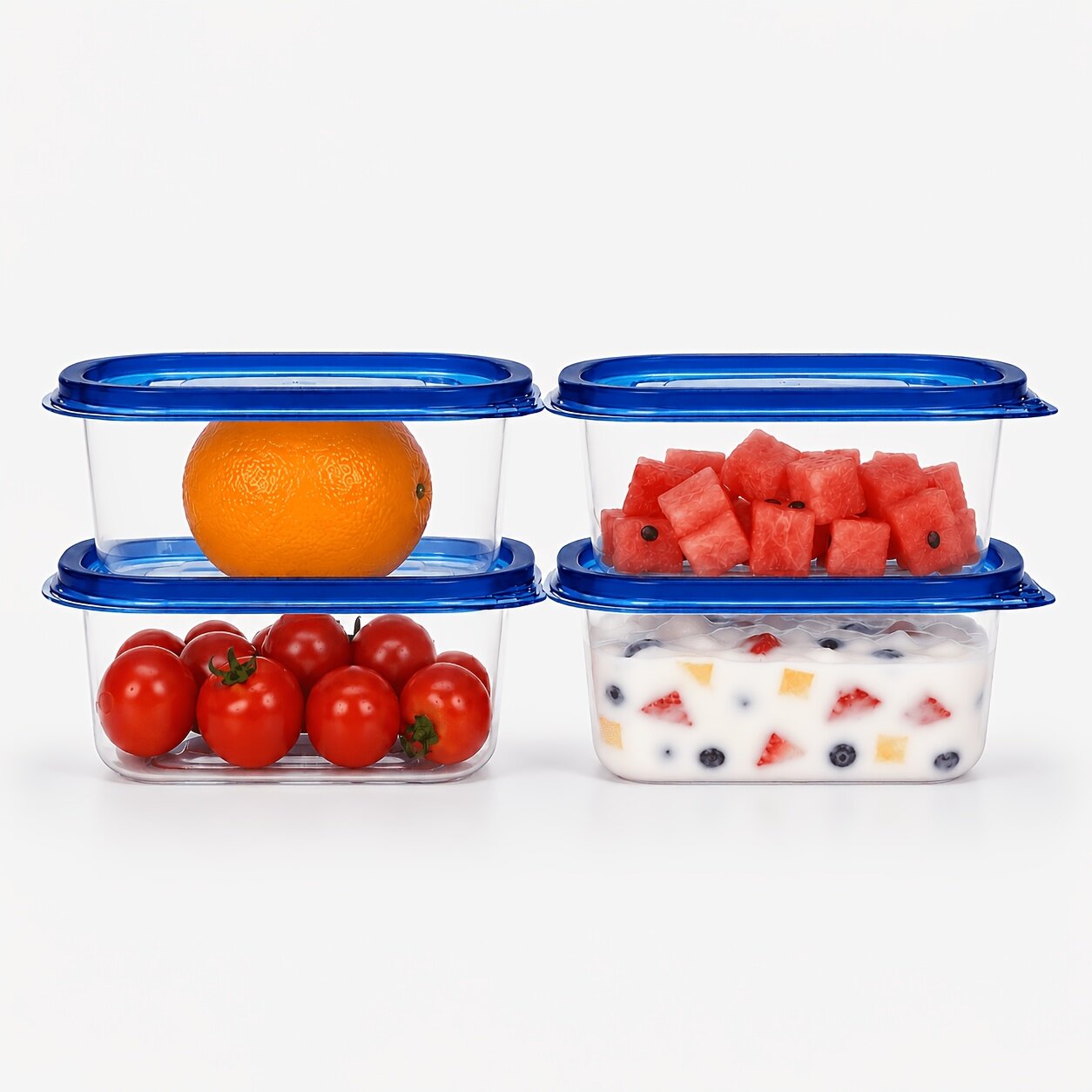 Набор контейнеров для хранения продуктов синего цвета, 8 шт. (4 крышки + 4 корпуса), объем 9,47 унции, многоразовые герметичные штабелируемые емкости из пищевого пластика для кухни, офиса и пикников