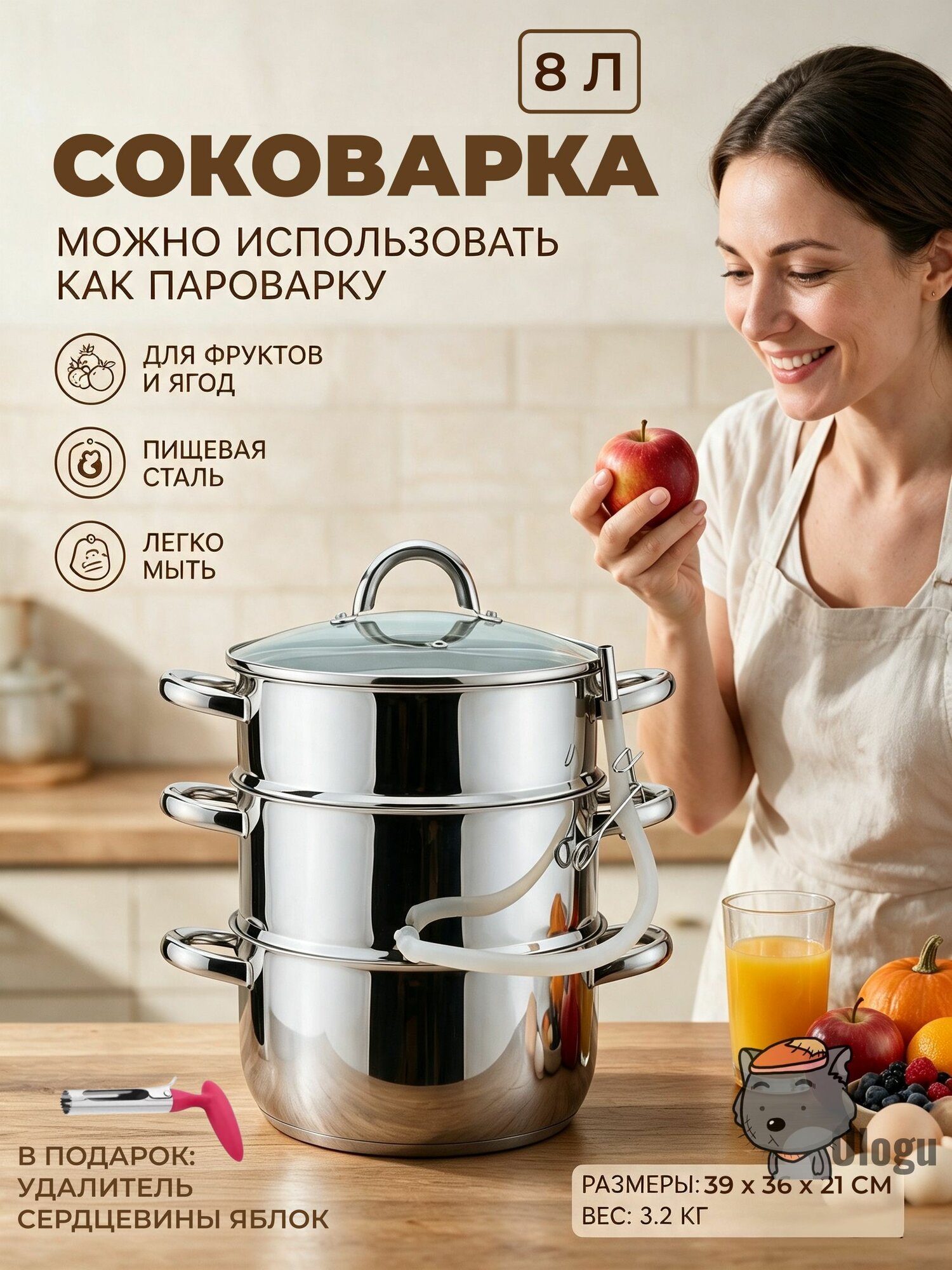 Соковарка 3 яруса 8 л нержавеющая сталь